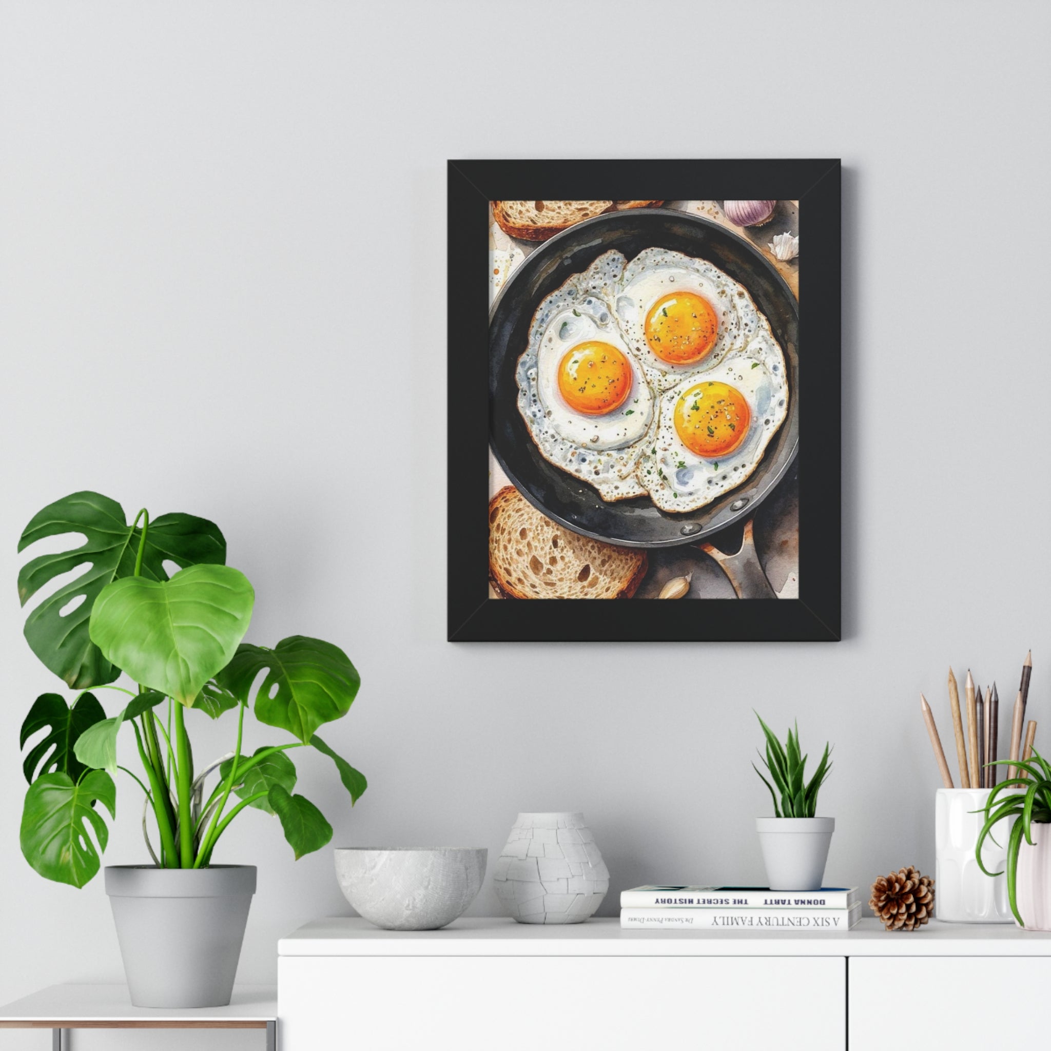 Breakfast Art Framed Vertical Poster, Farmhouse Decor, Kitchen Wall Art, Egg Lover Gift, Culinary Home Decor, Foodie Artwork