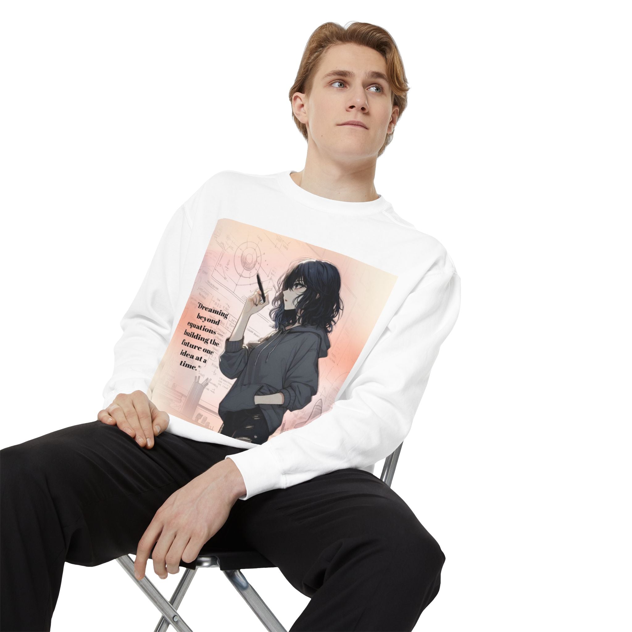 Dreamer Unisex Garment-Dyed Sweatshirt, Cozy Anime Sweatshirt, Cute Graphic Pullover, Casual Outfits, Gift for Anime Lovers