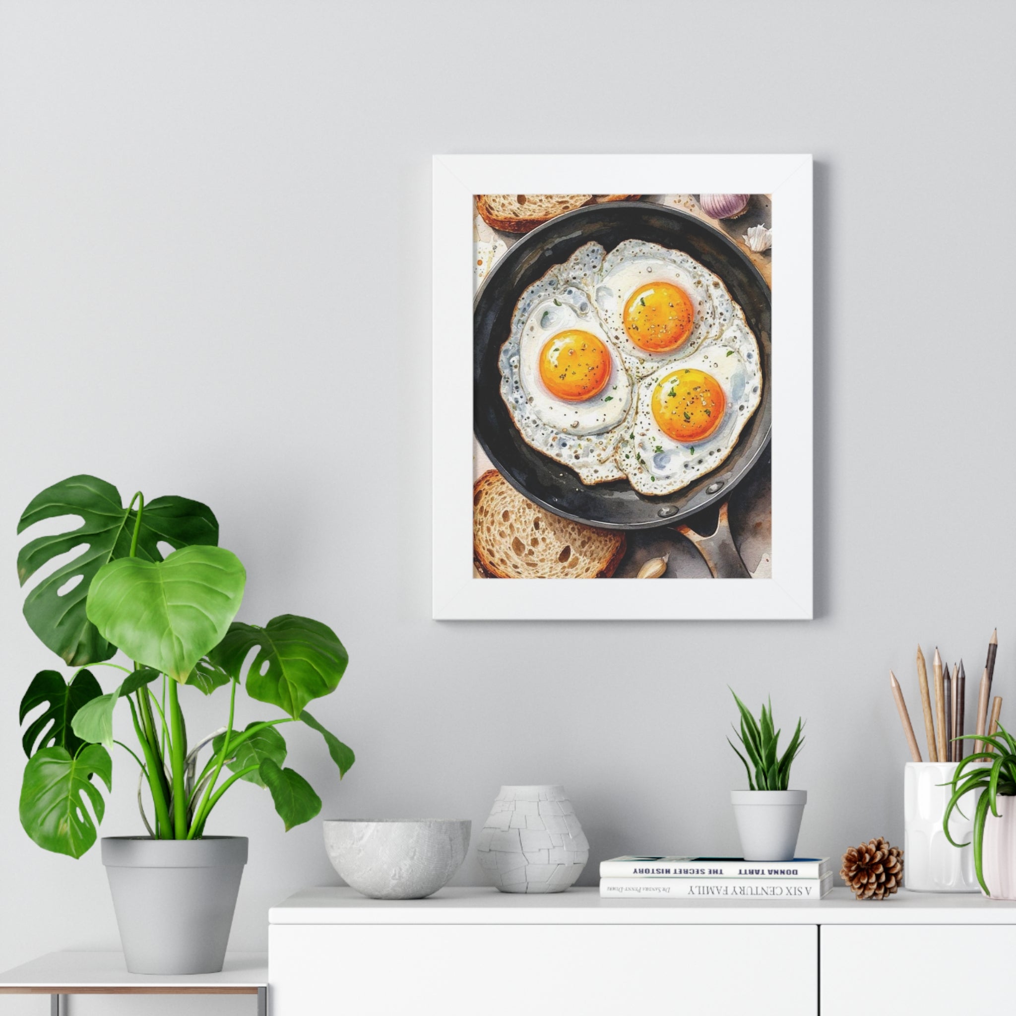 Breakfast Art Framed Vertical Poster, Farmhouse Decor, Kitchen Wall Art, Egg Lover Gift, Culinary Home Decor, Foodie Artwork