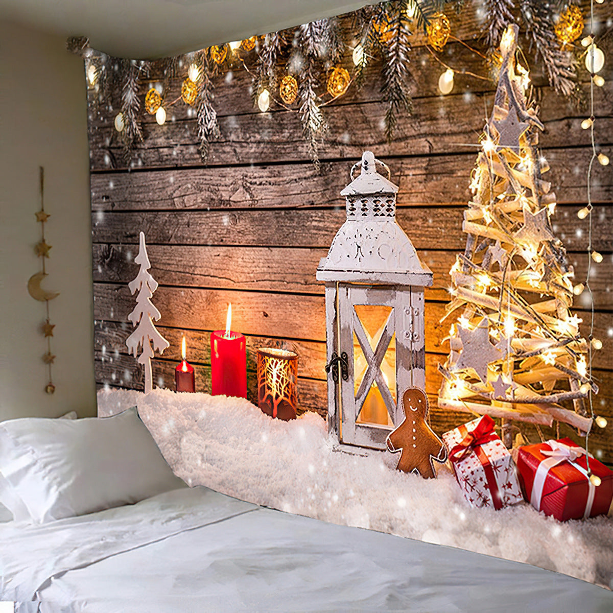 O-KAY Christmas Wall Tapestry Festival Hanging Cloth Background Cloth Wall Decoration Living Room Bedroom Fabric Art Wall Tapestry Tapestry Ornaments & Models