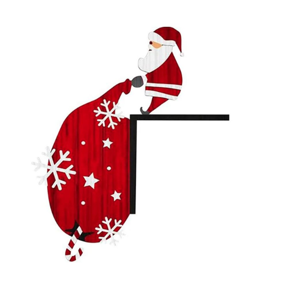 MMLUCK Wooden Christmas Door Corner Sign Santa Claus Cartoon Door Corner Holiday Door Decorations Reindeers Santa Claus Door Frame Indoor