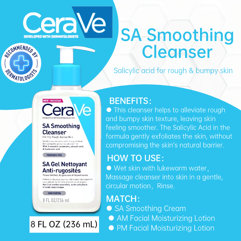 CeraVe Facial Cleanser SA Smoothing Moisturising Lotion Hydrating Foaming Cleanserl 2% Salicylic Acid|Moisturising 236ml