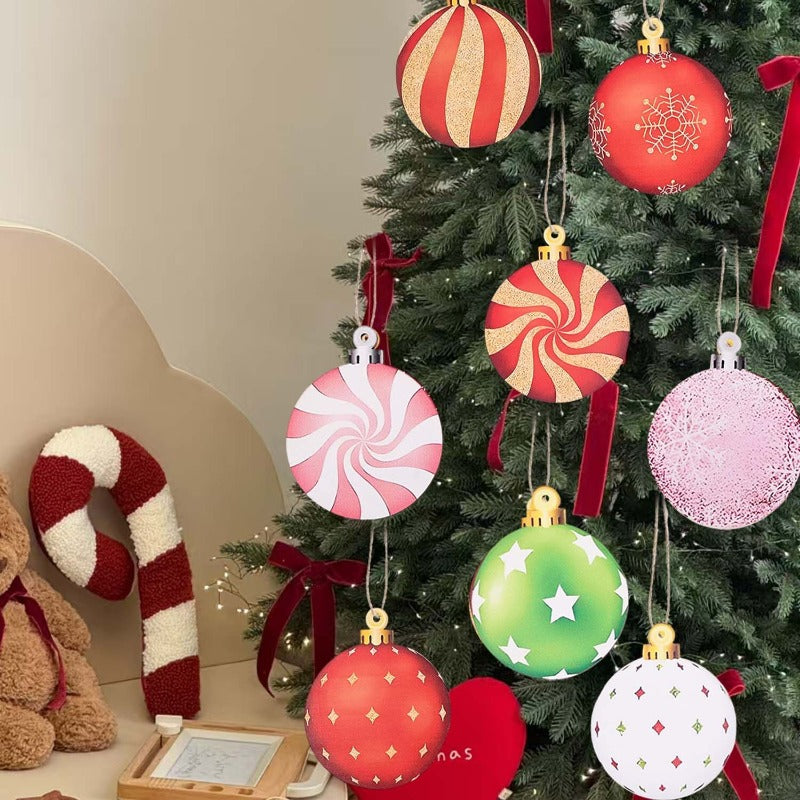 12/15PCS Christmas Wooden Pendants 2D Christmas Ball Xmas Tree Hanging Decor New Year Party Christmas Decoration Supplies