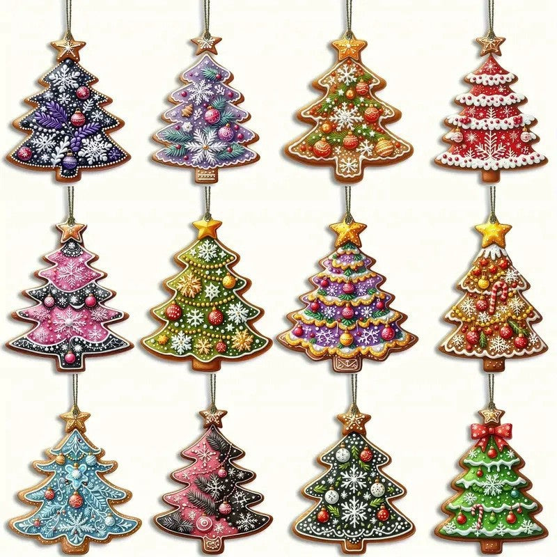 12/15PCS Christmas Wooden Pendants 2D Christmas Ball Xmas Tree Hanging Decor New Year Party Christmas Decoration Supplies