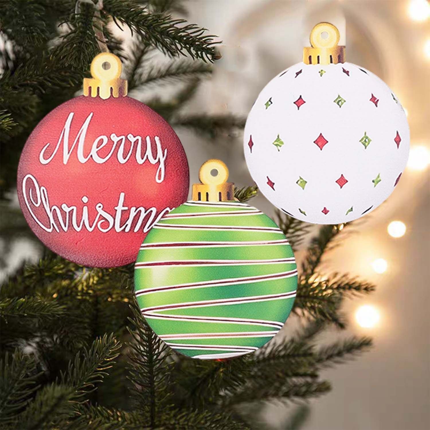 12/15PCS Christmas Wooden Pendants 2D Christmas Ball Xmas Tree Hanging Decor New Year Party Christmas Decoration Supplies
