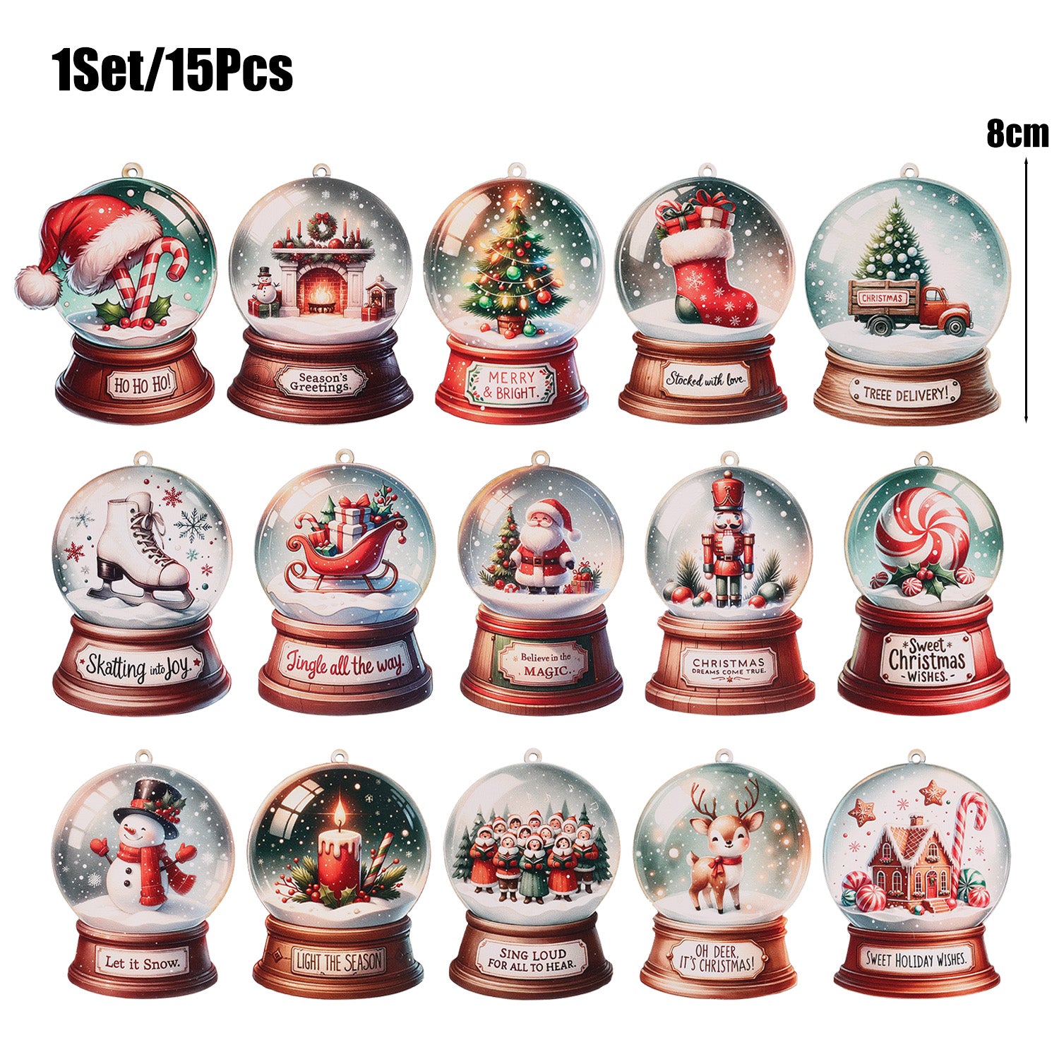 12/15PCS Christmas Wooden Pendants 2D Christmas Ball Xmas Tree Hanging Decor New Year Party Christmas Decoration Supplies