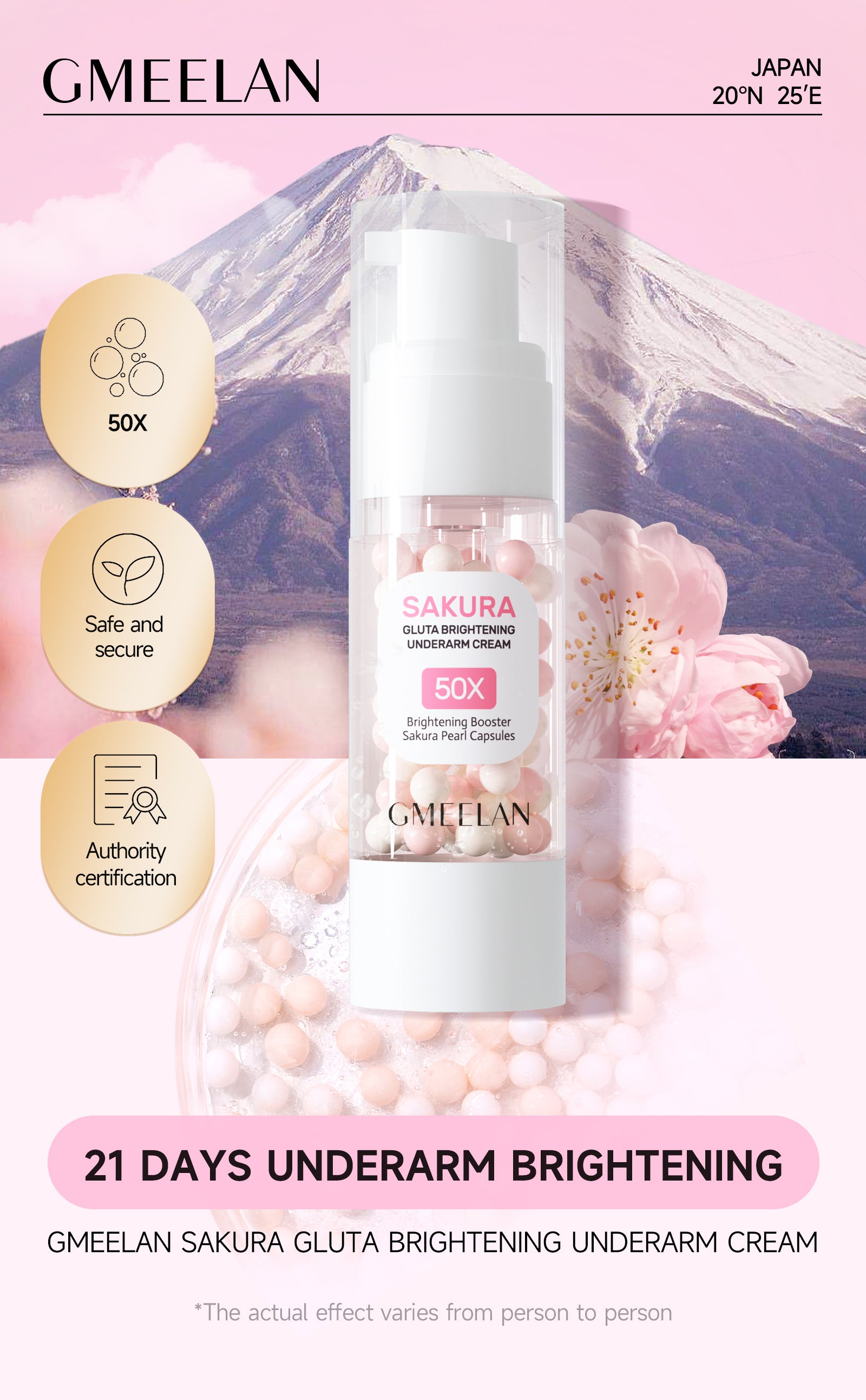 GMEELAN Sakura Underarm Whitening Cream Glutathione 30g 5X Ceramide Body Lotion Pearl Moisturizer