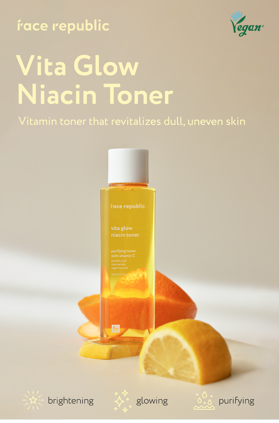 Face Republic Vita Glow Niacin Toner 160mL [Dull Skin, Brightening / Niacinamide 5%] Vegan | Clean Kbeauty Skincare