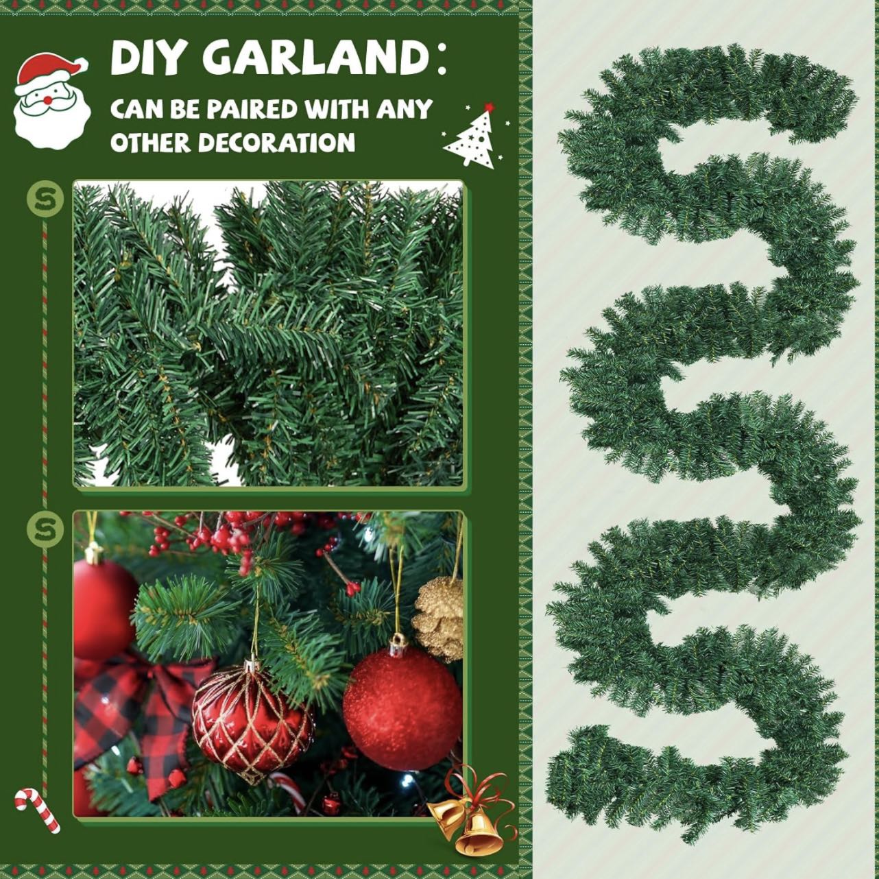 2.7M Christmas green garland,white garland,christmas decoration,plain,thick, decor DIY,PVC GARLAND  JVL