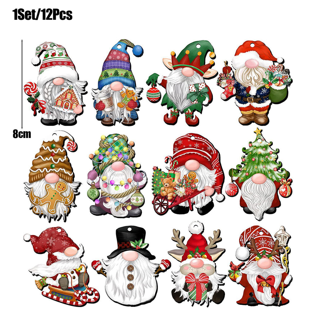 12/15PCS Christmas Wooden Pendants 2D Christmas Ball Xmas Tree Hanging Decor New Year Party Christmas Decoration Supplies