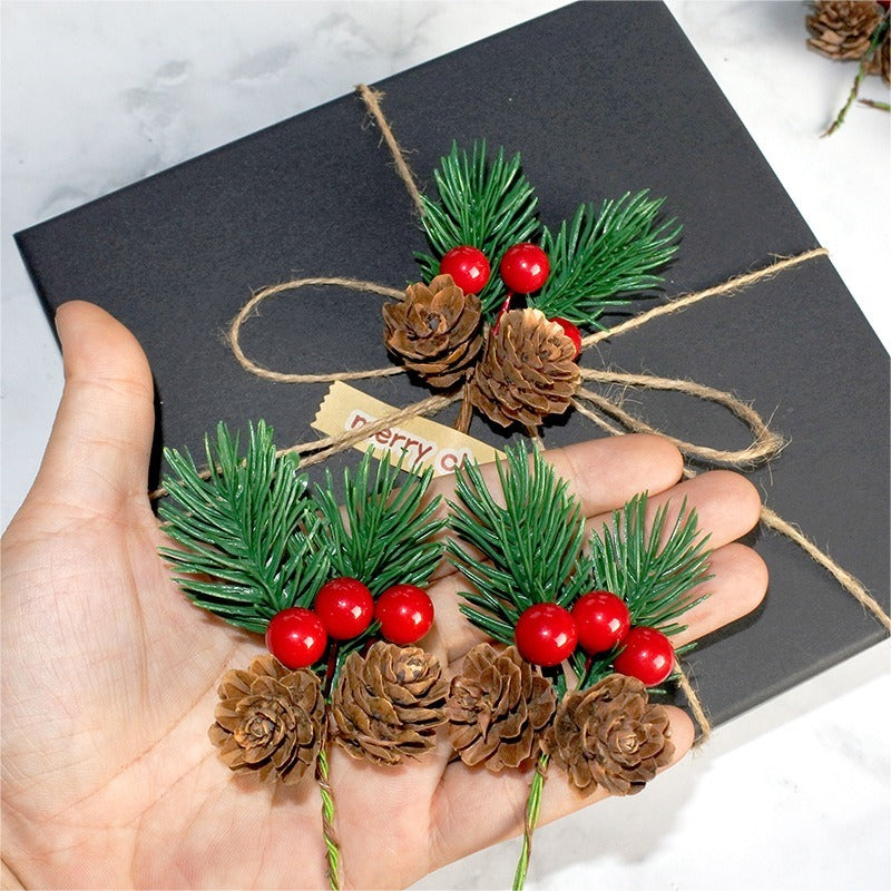10pcs Artificial Flower Red Christmas Berry and Pine Cone with Holly Branches Christmas Decoration for Home Floral Decor