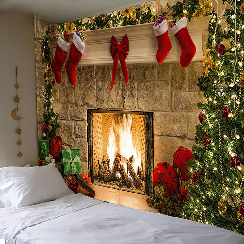 O-KAY Christmas Wall Tapestry Festival Hanging Cloth Background Cloth Wall Decoration Living Room Bedroom Fabric Art Wall Tapestry Tapestry Ornaments & Models