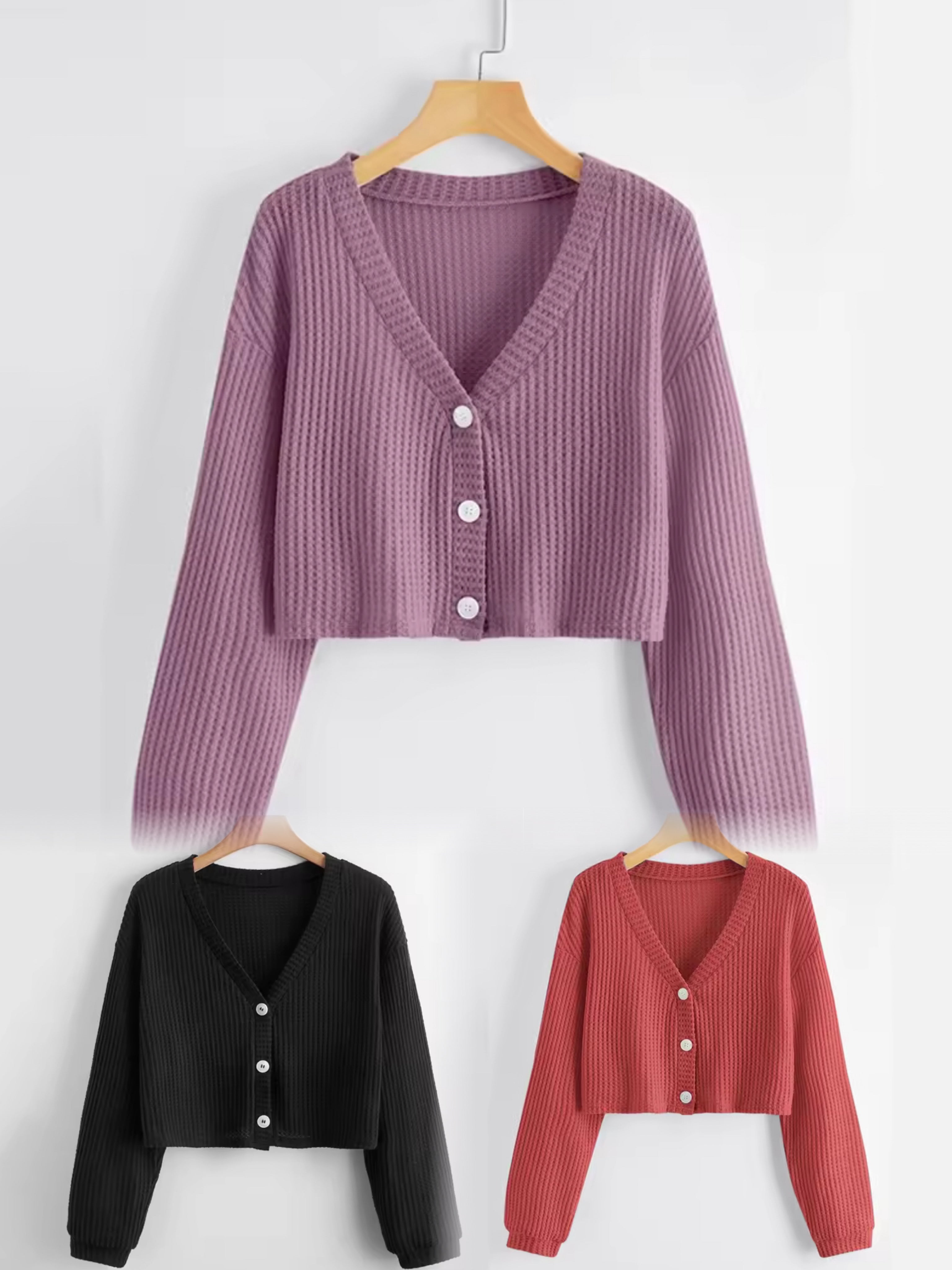 Cardigan semicrop oversized long sleeve waffle knitted