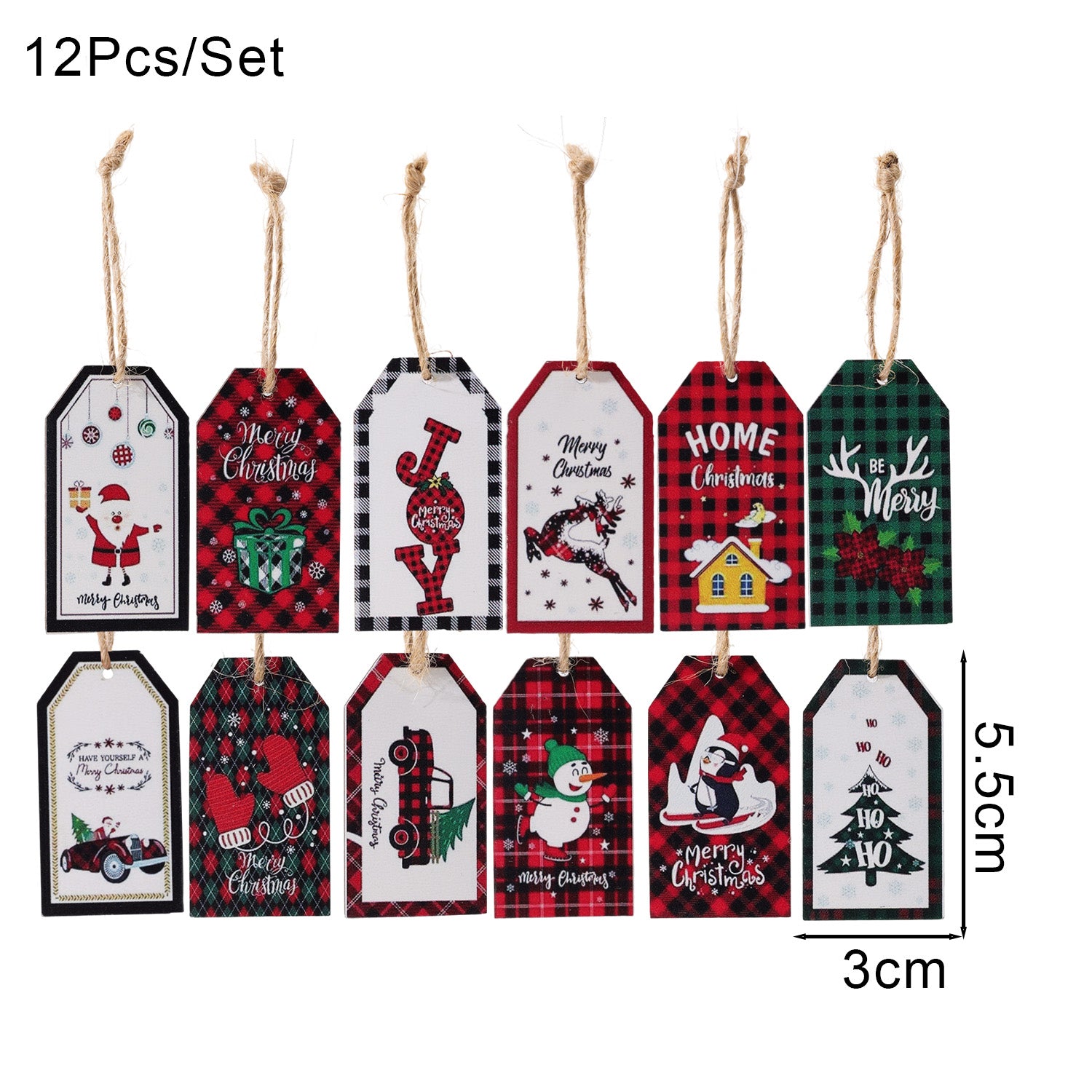 12/15PCS Christmas Wooden Pendants 2D Christmas Ball Xmas Tree Hanging Decor New Year Party Christmas Decoration Supplies