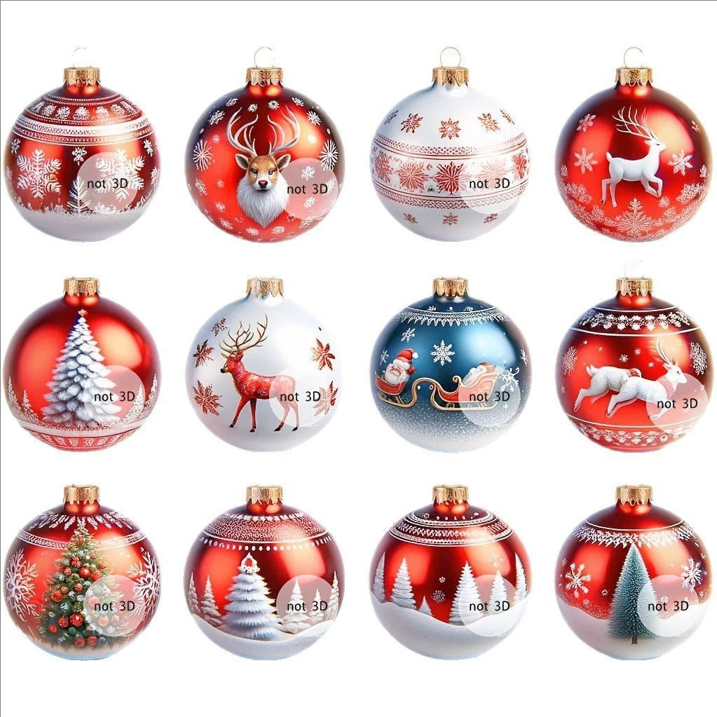 12/15PCS Christmas Wooden Pendants 2D Christmas Ball Xmas Tree Hanging Decor New Year Party Christmas Decoration Supplies