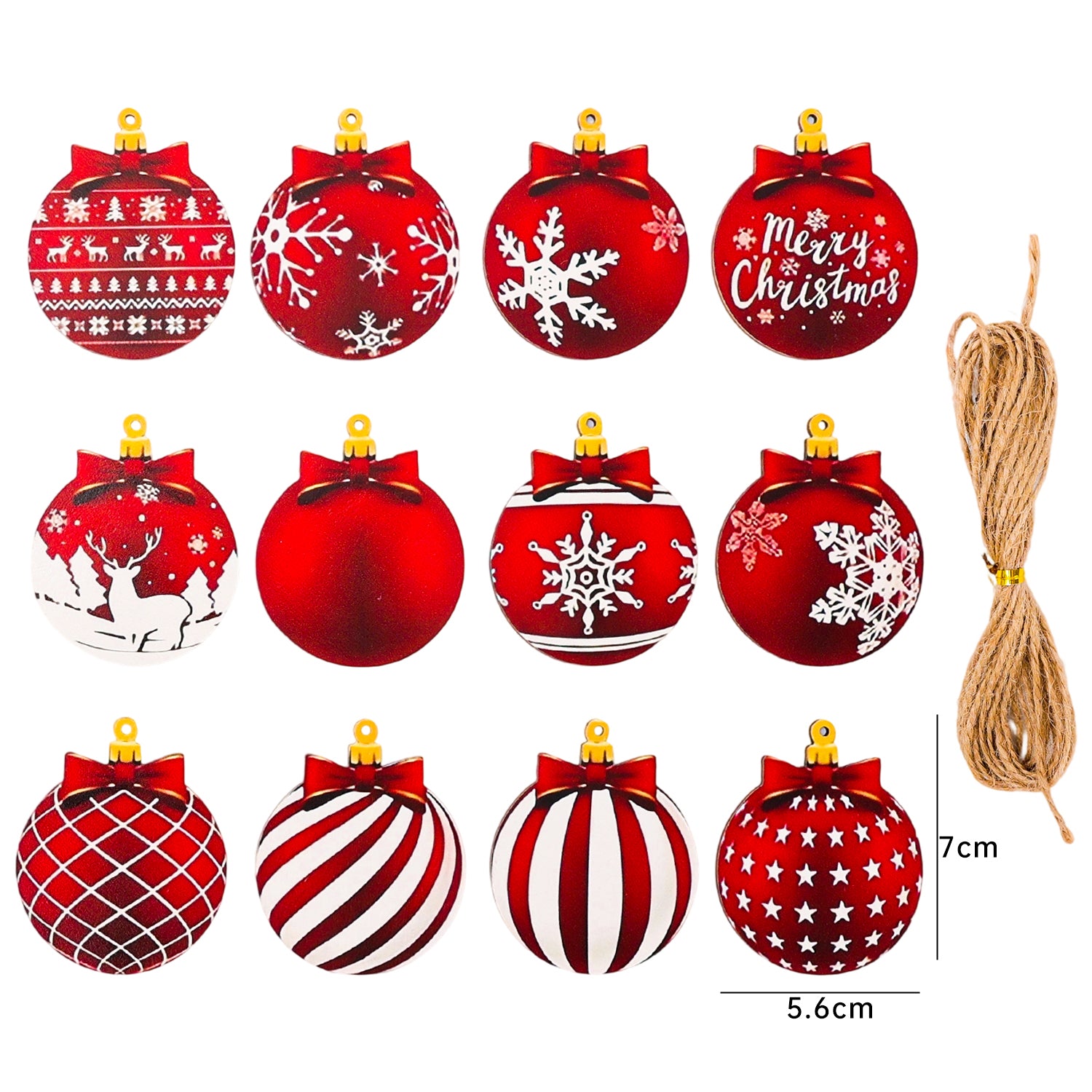 12/15PCS Christmas Wooden Pendants 2D Christmas Ball Xmas Tree Hanging Decor New Year Party Christmas Decoration Supplies