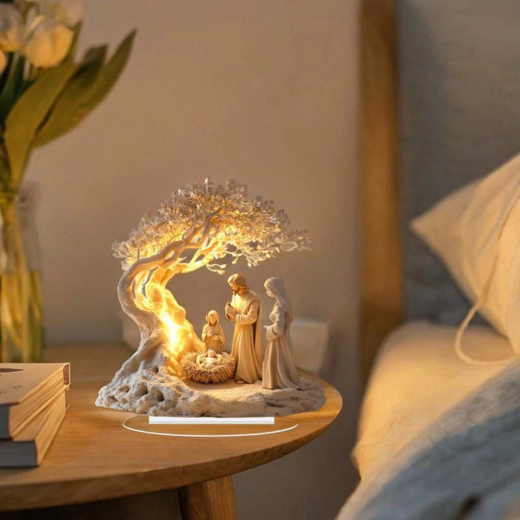 FAMILIFE 1pc Acrylic Christmas Nativity Scene Tabletop Ornament 2D Flat Desk Decoration for Religious Home