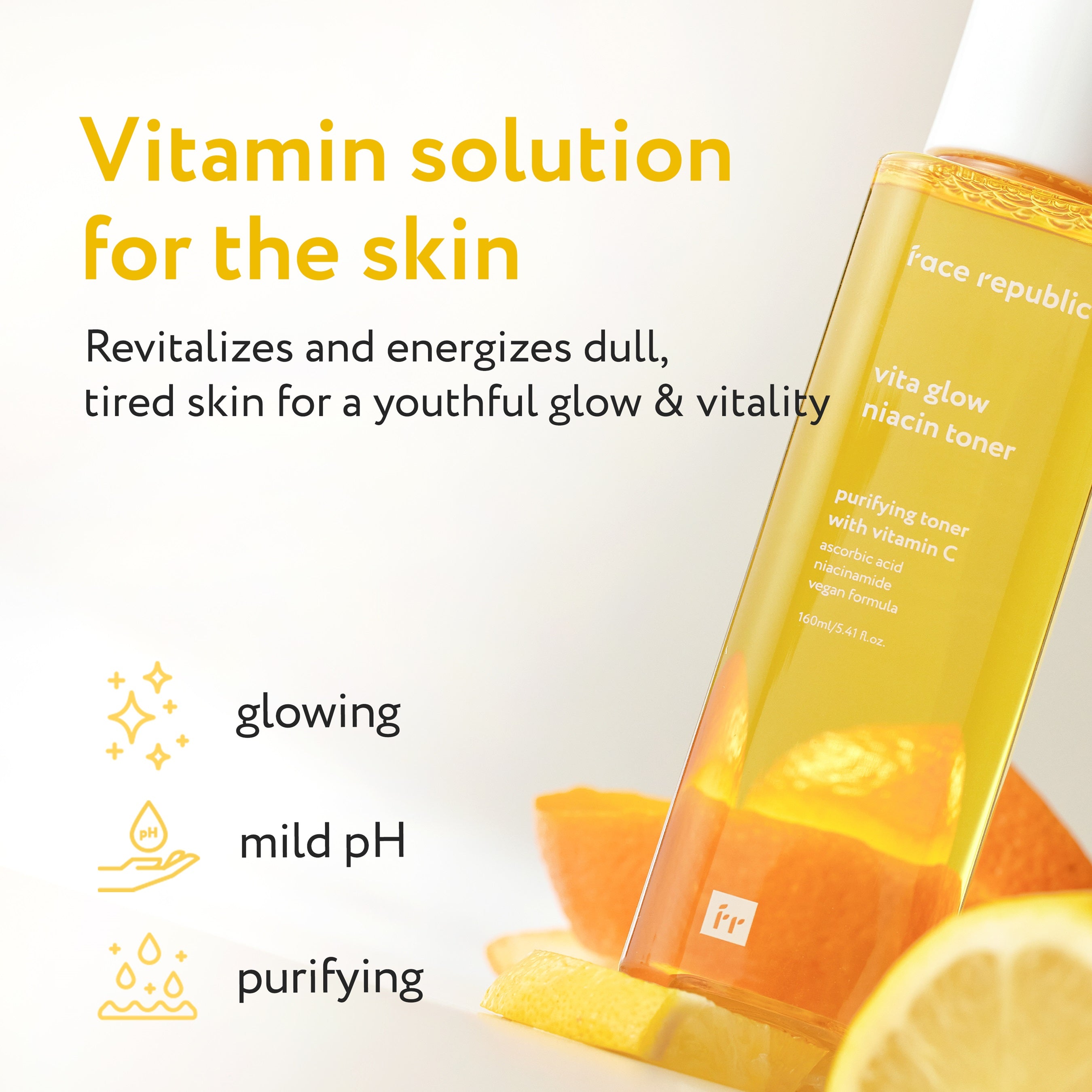Face Republic Vita Glow Niacin Toner 160mL [Dull Skin, Brightening / Niacinamide 5%] Vegan | Clean Kbeauty Skincare