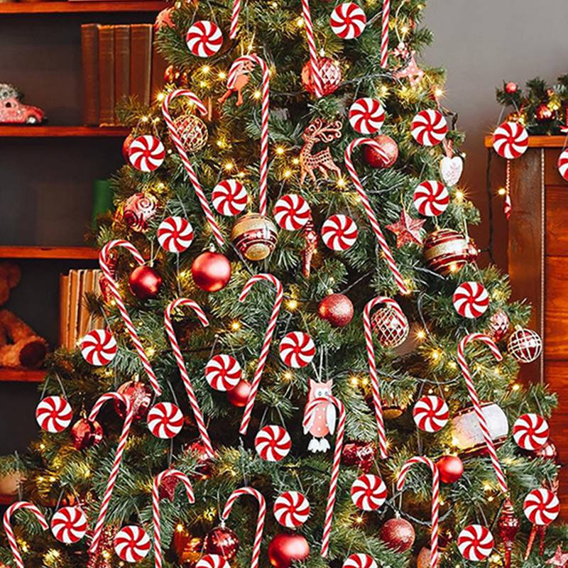 20pcs Red White Christmas Candy Cane Pendant Peppermint Pinwheel Candy Xmas Tree Hanging Christmas Ornaments Christmas Tree Decor Christmas Decorations For Home 2025
