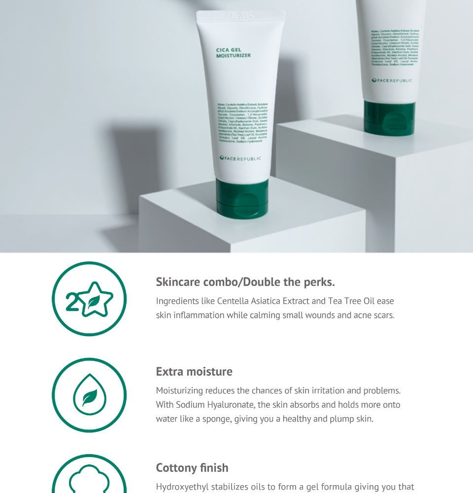 Face Republic CICA Gel Moisturizer 50mL [ Oily, Sensitive Skin, Acne / Tea Tree]  | Clean Kbeauty Skincare