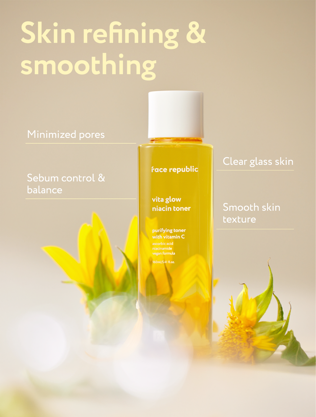 Face Republic Vita Glow Niacin Toner 160mL [Dull Skin, Brightening / Niacinamide 5%] Vegan | Clean Kbeauty Skincare