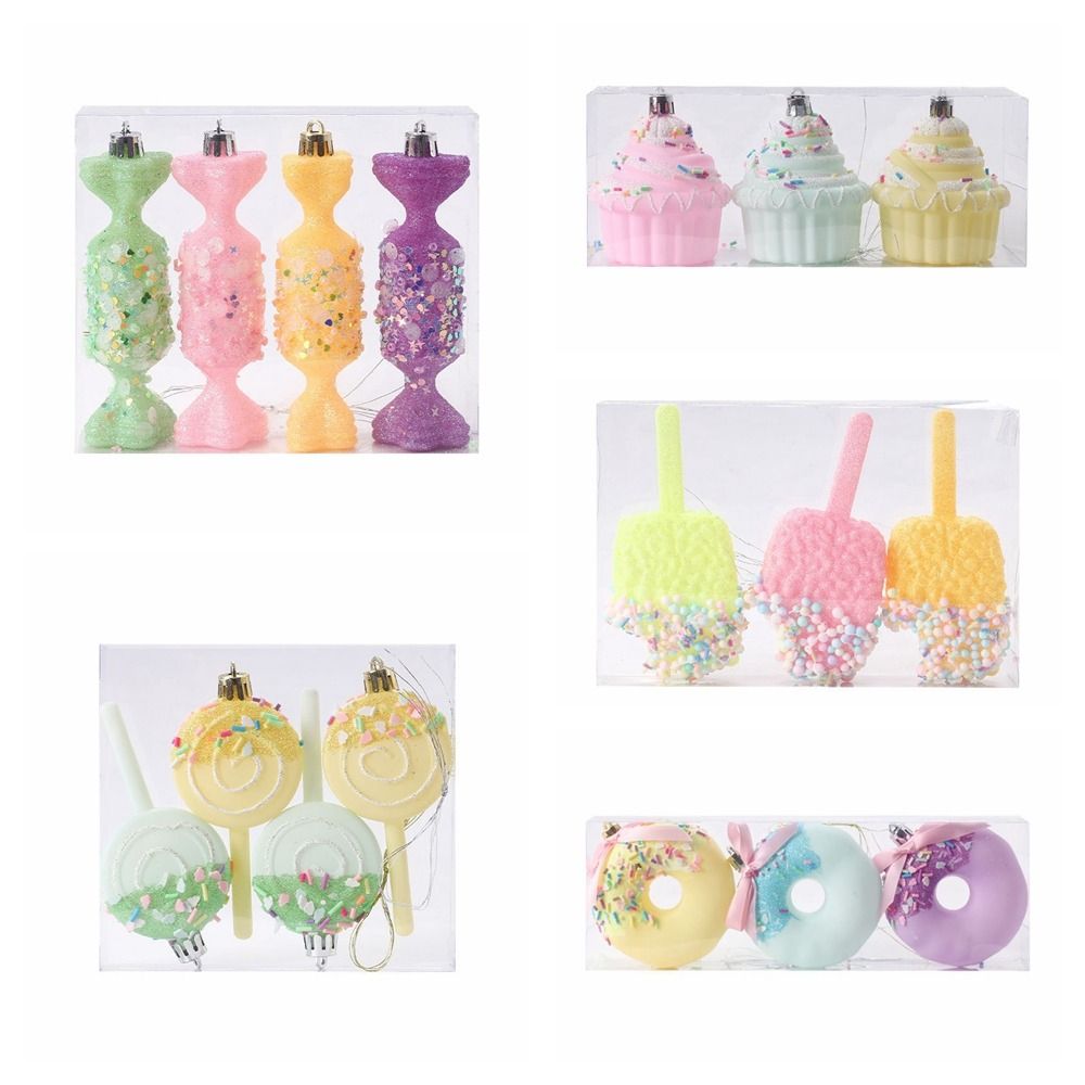 FLARO Cartoon Christmas Candy Balls Set Macaroon Ice Cream Donut Cake Lollipop Balls Pendant Party Supplies Elegant Christmas Tree Ornaments Merry Christmas Decor