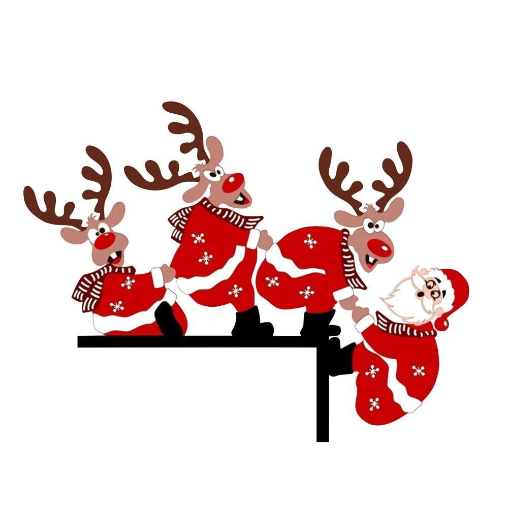 MMLUCK Wooden Christmas Door Corner Sign Santa Claus Cartoon Door Corner Holiday Door Decorations Reindeers Santa Claus Door Frame Indoor