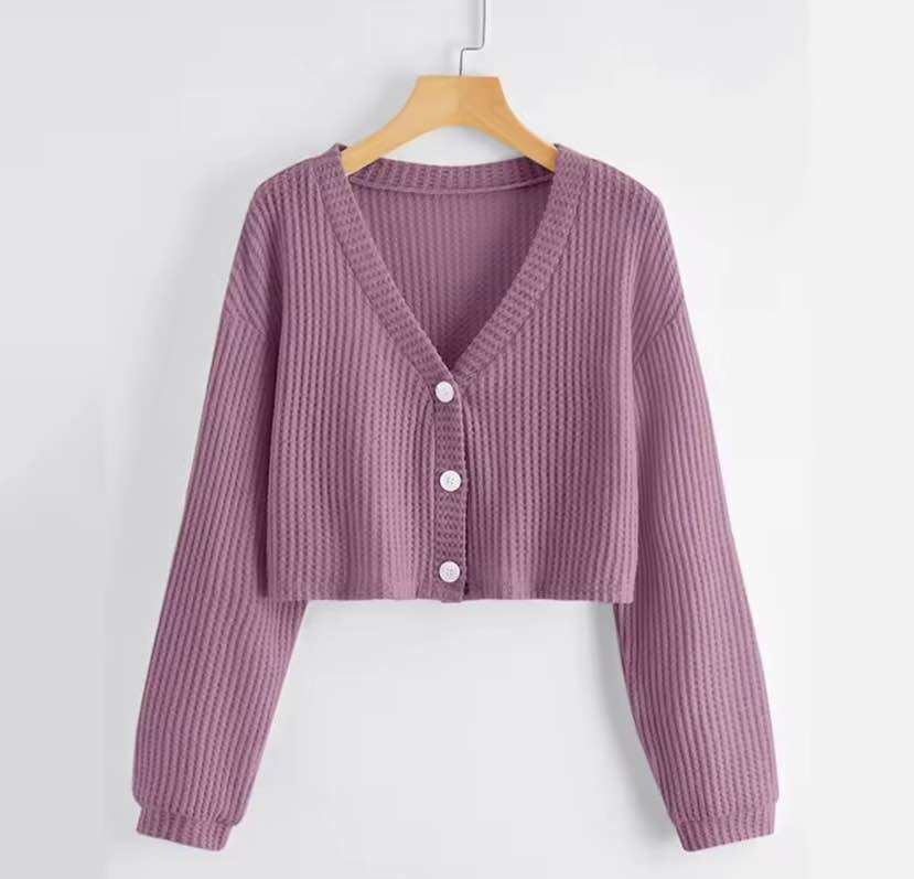Cardigan semicrop oversized long sleeve waffle knitted