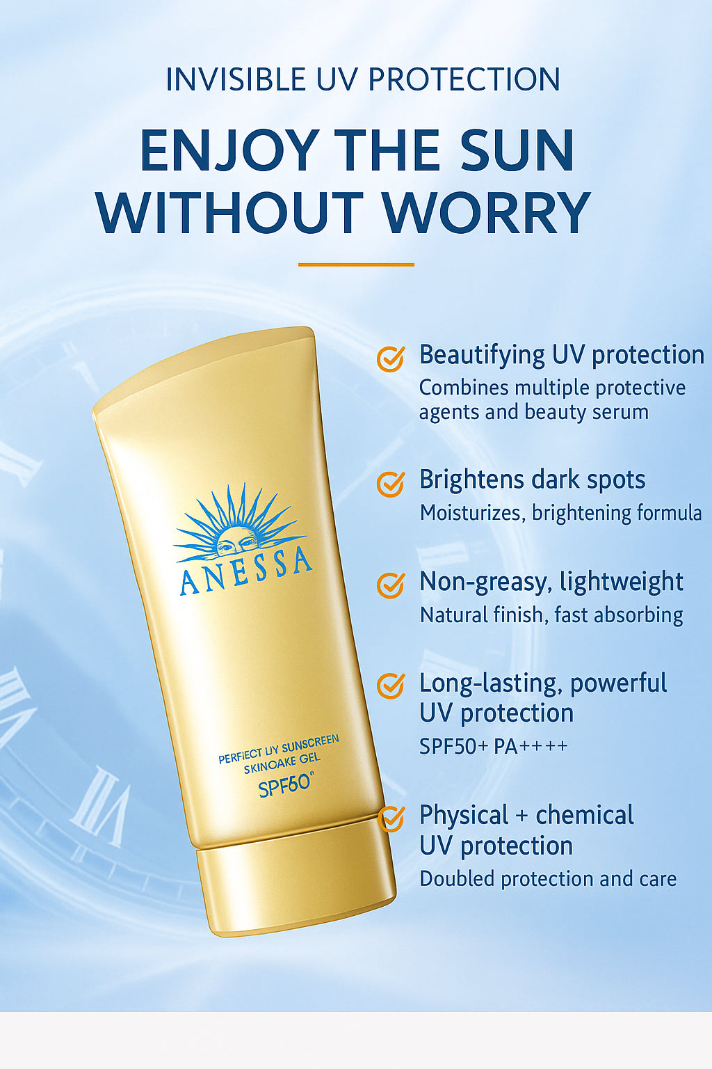 Anessa Gold Bottle Sunscreen Gel Waterproof Sweatproof 90g Facial Universal Protection SPF50+ PA++++ Whitening Sun Protection