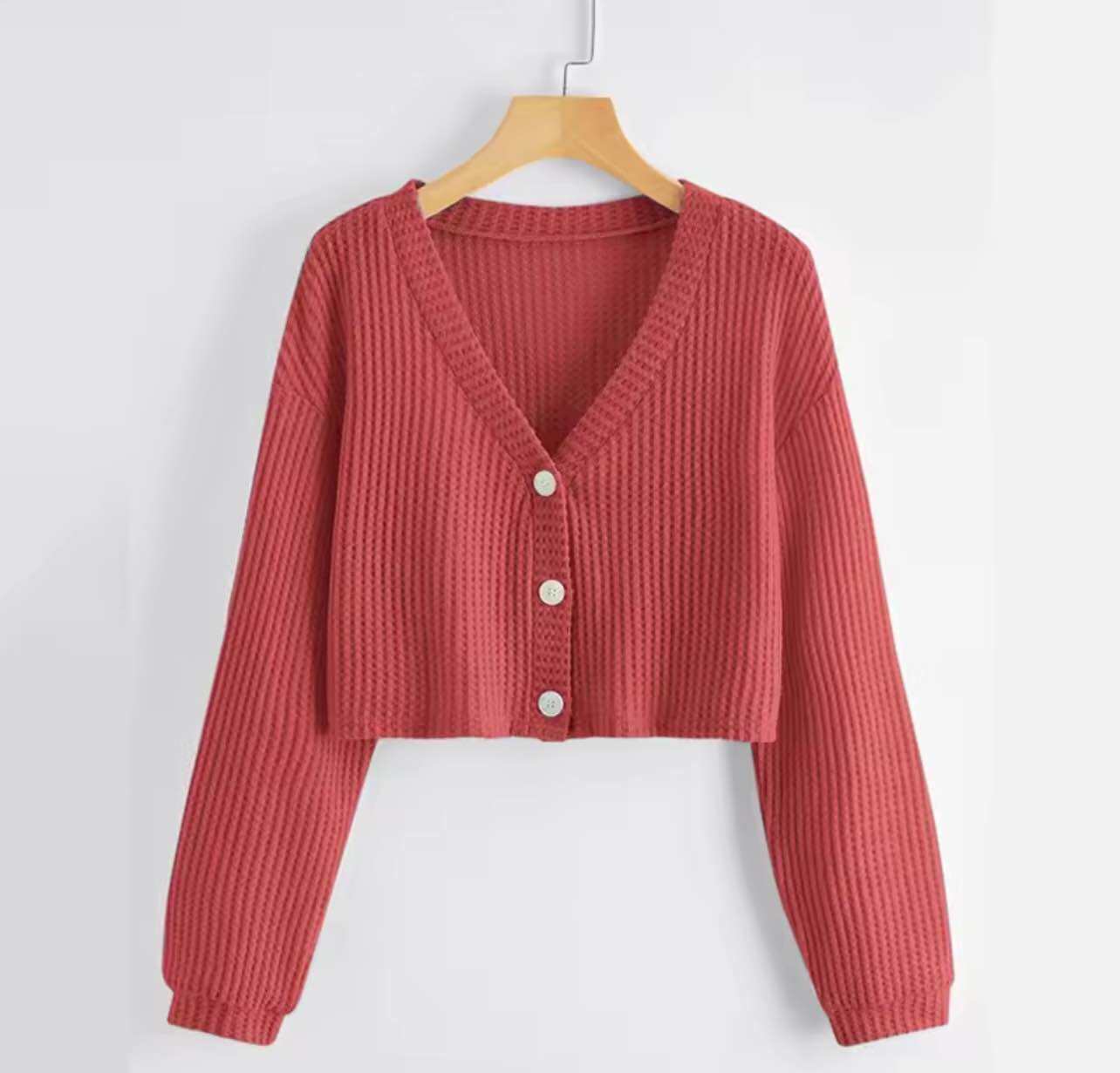 Cardigan semicrop oversized long sleeve waffle knitted