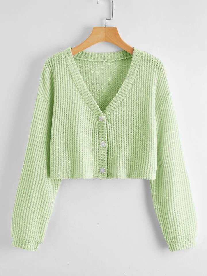 Cardigan semicrop oversized long sleeve waffle knitted