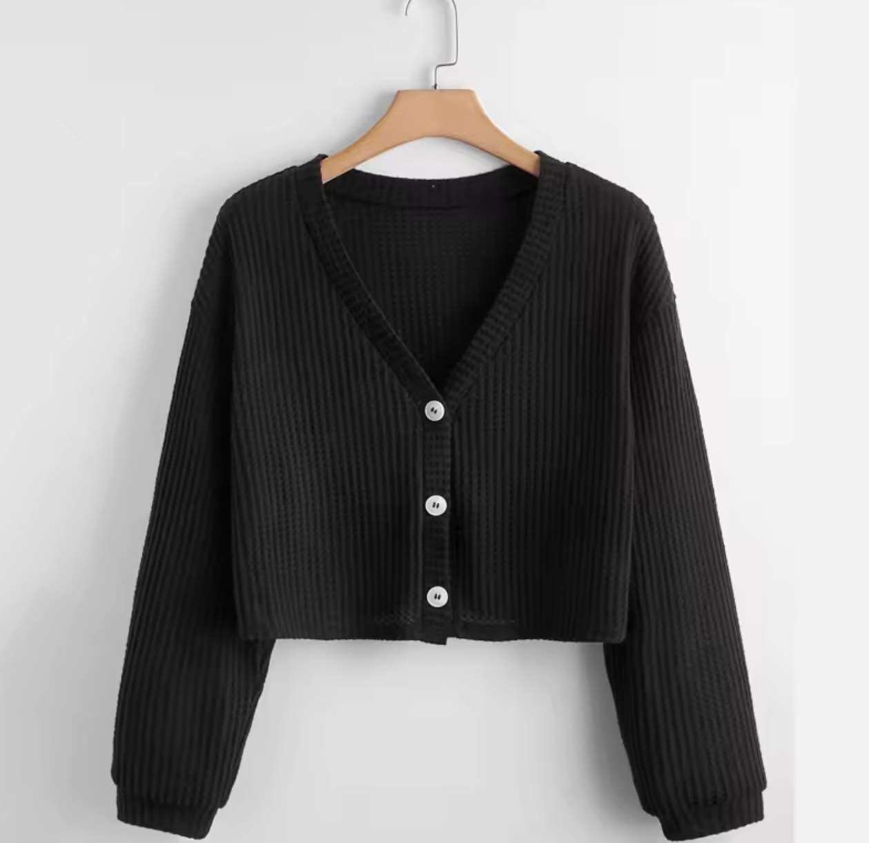 Cardigan semicrop oversized long sleeve waffle knitted