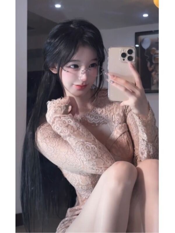 CHANGTONG | Pure Desire Sexy Girl Lace Bodycon Summer Dress Trendy Hollow Out Design Mid Waist Long Sleeve Short H-Line Skirt For Women