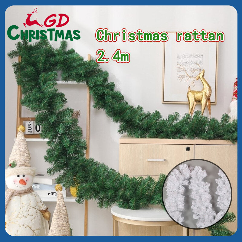 GD Christmas 2.4m Decorations Christmas Tree Plasic Grass Garland Green/White Christmas