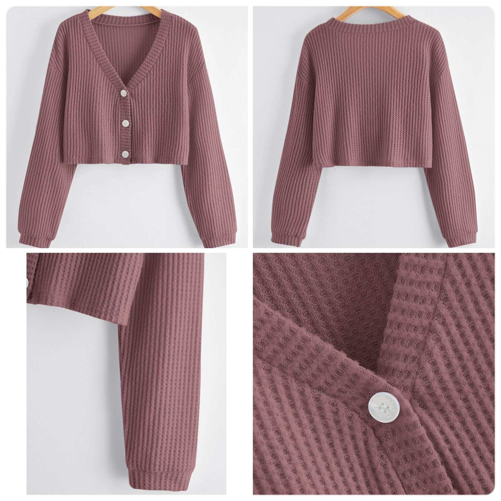 Cardigan semicrop oversized long sleeve waffle knitted