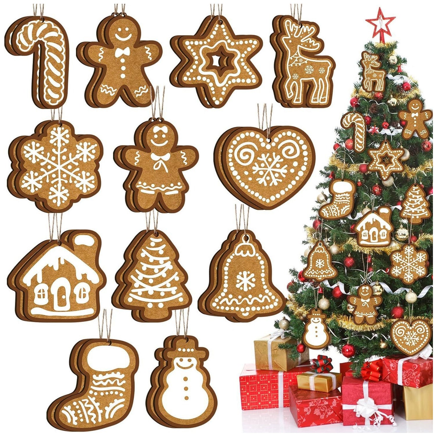 12/15PCS Christmas Wooden Pendants 2D Christmas Ball Xmas Tree Hanging Decor New Year Party Christmas Decoration Supplies