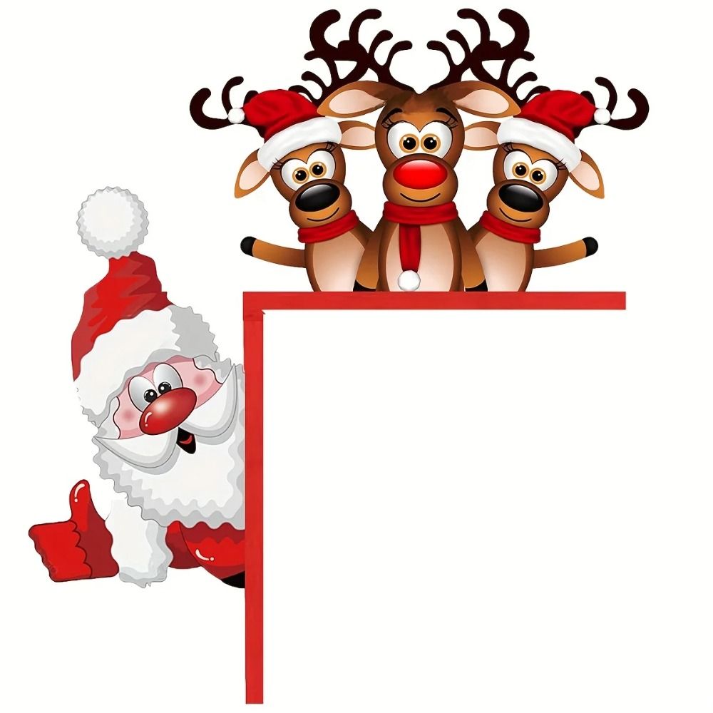 MMLUCK Wooden Christmas Door Corner Sign Santa Claus Cartoon Door Corner Holiday Door Decorations Reindeers Santa Claus Door Frame Indoor