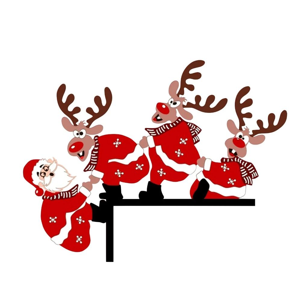 MMLUCK Wooden Christmas Door Corner Sign Santa Claus Cartoon Door Corner Holiday Door Decorations Reindeers Santa Claus Door Frame Indoor