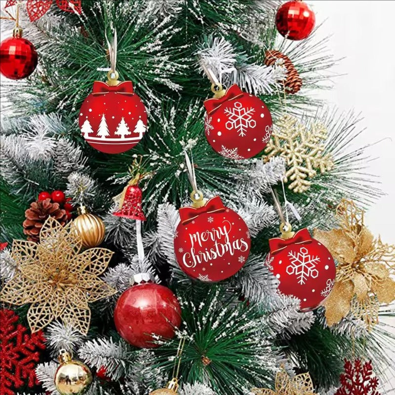 12/15PCS Christmas Wooden Pendants 2D Christmas Ball Xmas Tree Hanging Decor New Year Party Christmas Decoration Supplies