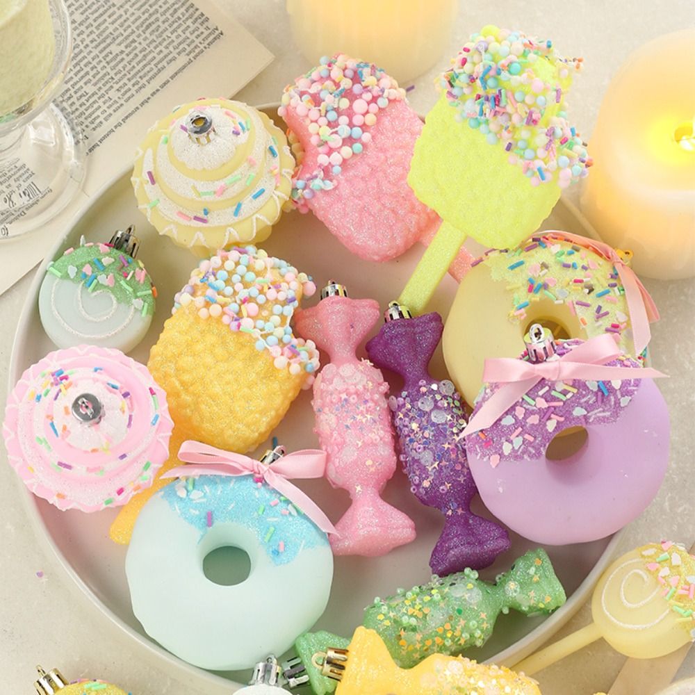 FLARO Cartoon Christmas Candy Balls Set Macaroon Ice Cream Donut Cake Lollipop Balls Pendant Party Supplies Elegant Christmas Tree Ornaments Merry Christmas Decor
