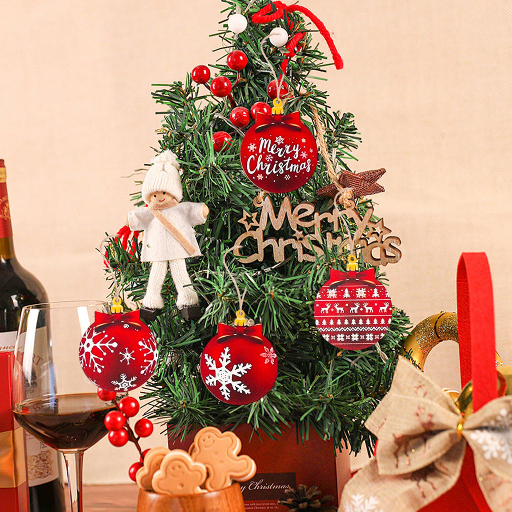 12/15PCS Christmas Wooden Pendants 2D Christmas Ball Xmas Tree Hanging Decor New Year Party Christmas Decoration Supplies