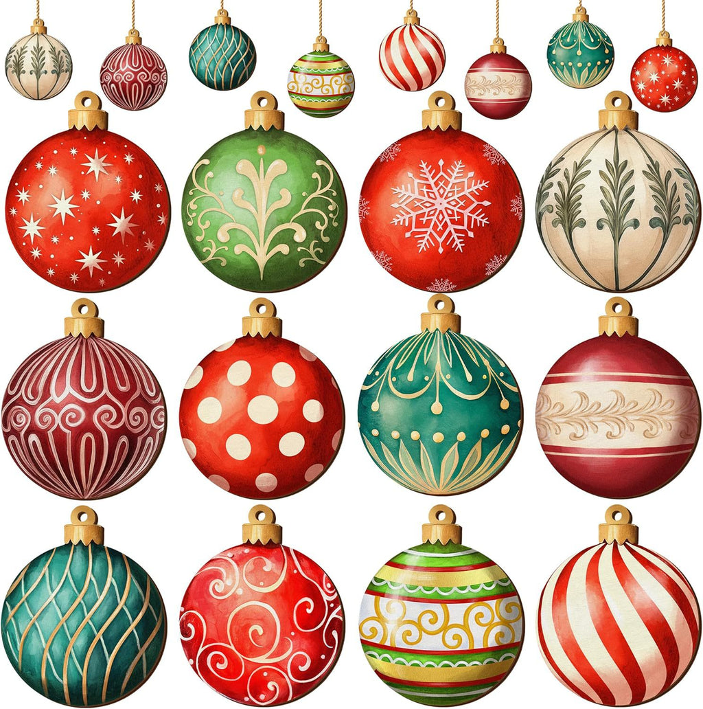 12/15PCS Christmas Wooden Pendants 2D Christmas Ball Xmas Tree Hanging Decor New Year Party Christmas Decoration Supplies