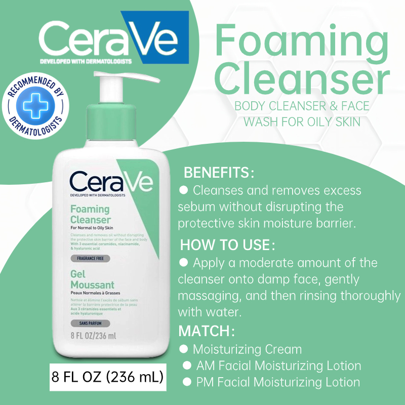 CeraVe Facial Cleanser SA Smoothing Moisturising Lotion Hydrating Foaming Cleanserl 2% Salicylic Acid|Moisturising 236ml