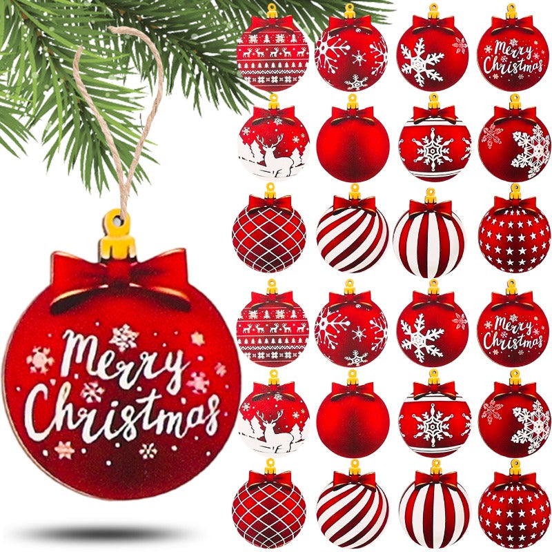 12/15PCS Christmas Wooden Pendants 2D Christmas Ball Xmas Tree Hanging Decor New Year Party Christmas Decoration Supplies