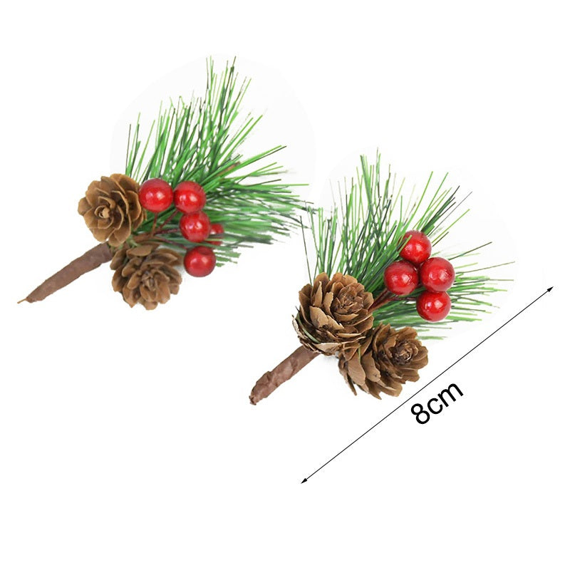 10pcs Artificial Flower Red Christmas Berry and Pine Cone with Holly Branches Christmas Decoration for Home Floral Decor