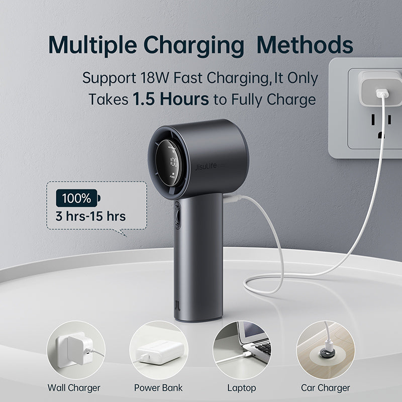 JISULIFE Handheld Fan Pro1/Pro1S Mini Fan Rechargeable Jet Fan Strong Wind 100 Gear Wind Speed Metal Body Digital Display Adjustable Turbo Fan For Commuting Outdoor Sports