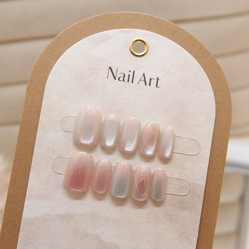 New 10PCS Cat Eye Crystal False Nail Shining Cat Eye Series Wearable False Tablets