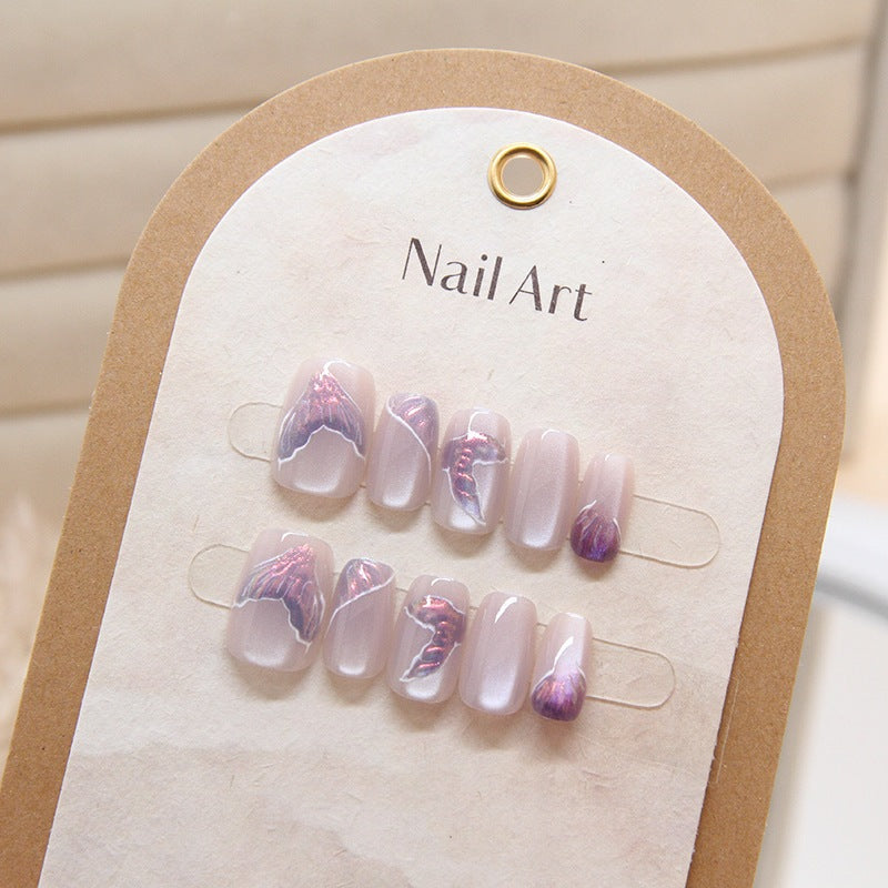 New 10PCS Cat Eye Crystal False Nail Shining Cat Eye Series Wearable False Tablets