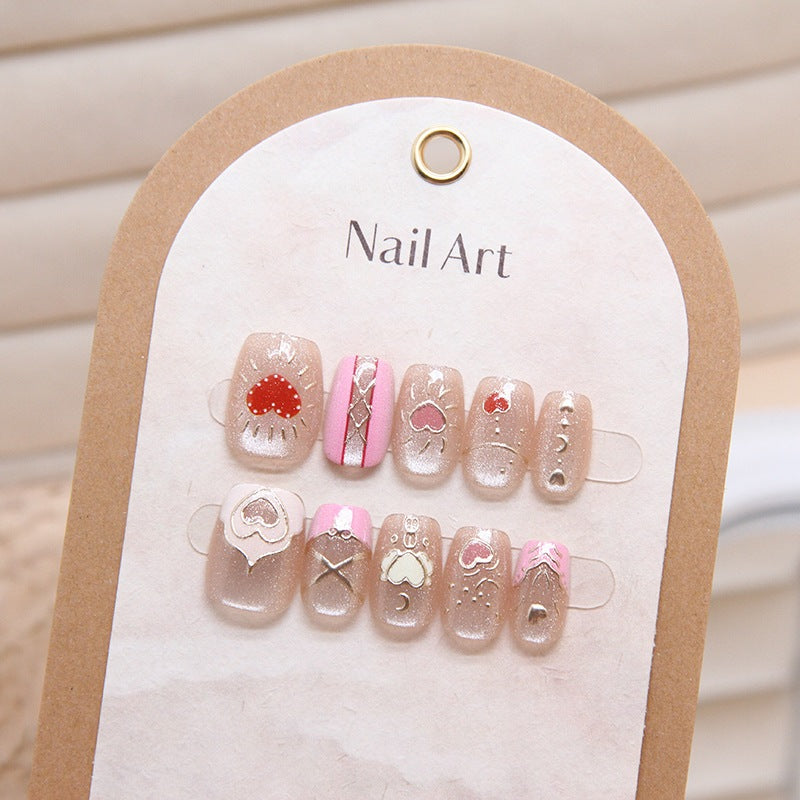 New 10PCS Cat Eye Crystal False Nail Shining Cat Eye Series Wearable False Tablets