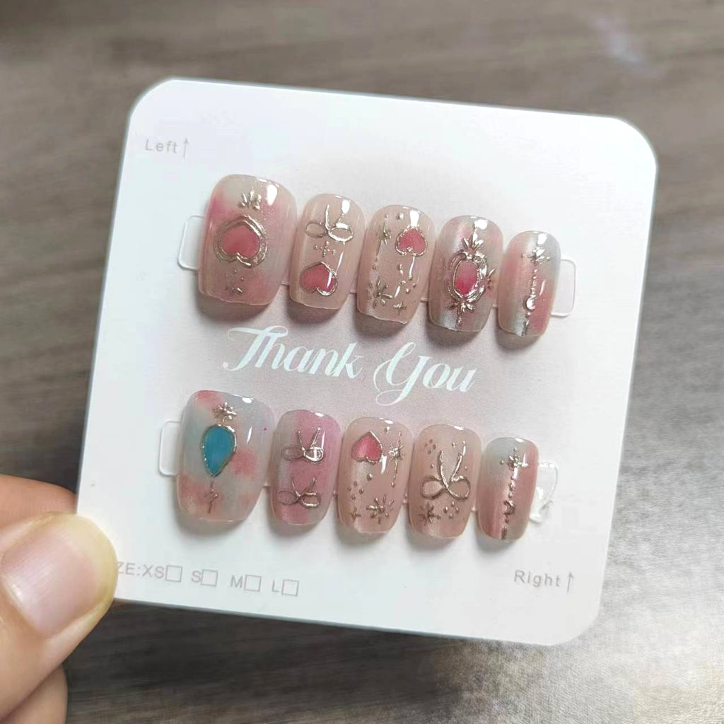 New 10PCS Cat Eye Crystal False Nail Shining Cat Eye Series Wearable False Tablets